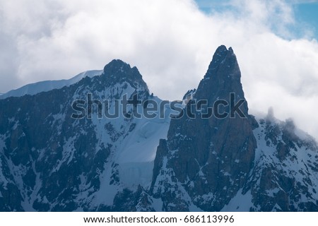 Panorama of Grandes Jorasses and Dent du Geant from Aiguille du Midi - Mont Blanc mountain, Haute-Savoie, France