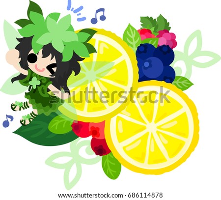 The illustration of a cute fairy and a lemon ornament
