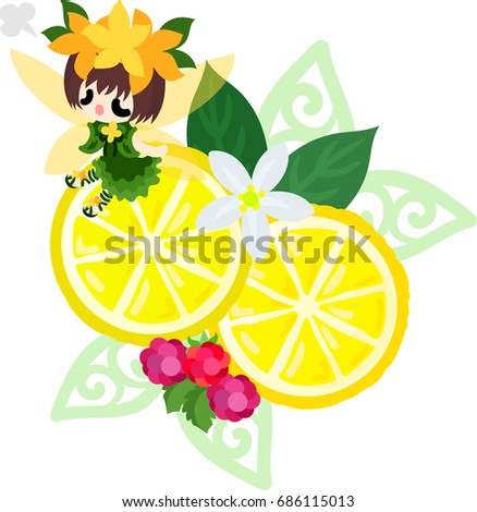 The illustration of a cute fairy and a lemon ornament
