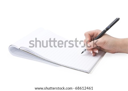 isolated writing in a notebook hand on a white background