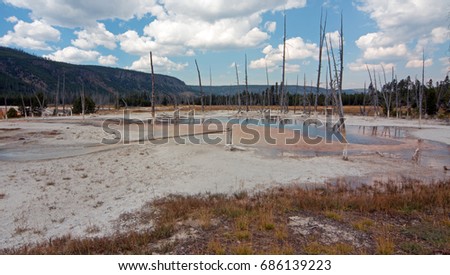 Opalescent Pool hot spring in the Black Sand Geyser Basin in Yellowstone National Park in Wyoming USA