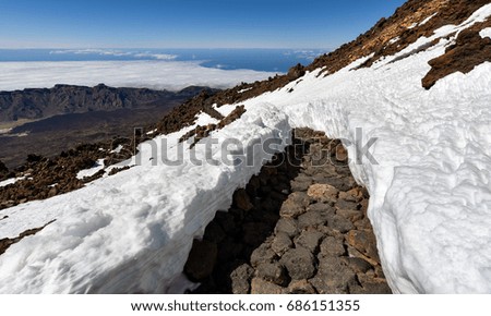 Icy pathway on the top of Teide volcano