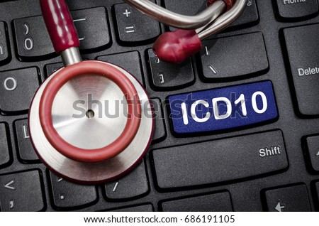 International Classification of Diseases and Related Health Problem 10th Revision or ICD-10 and stethoscope medical on computer keyboard. Royalty-Free Stock Photo #686191105