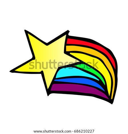 Star with rainbow design object. Doodle style. Design icon, print, logo, poster, symbol, decor, textile, paper, card. 