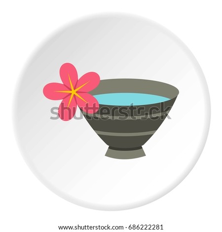Bowl with water for spa icon in flat circle isolated  illustration for web