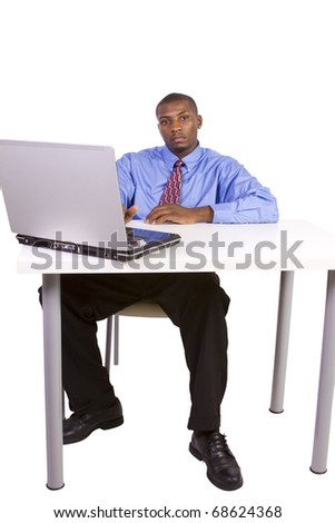 Isolated black Businessman At His Desk Working - White Background