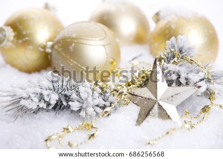Christmas background with a seasonal ornament, blue decorations