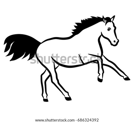 The horse jumps forward. Vector linear drawing.