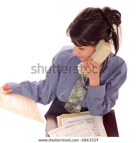 Beautiful business woman using  phone on white backgrounds