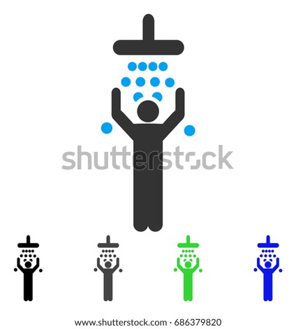 Man Under Shower flat vector pictograph. Colored man under shower gray, black, blue, green icon variants. Flat icon style for application design.
