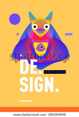 Abstract Modern Toys Design Festival Poster. Publications and Presentations Layouts Graphic Template and ideas for Poster. Vector Illustration of Cartoon Head 3d forms. 
