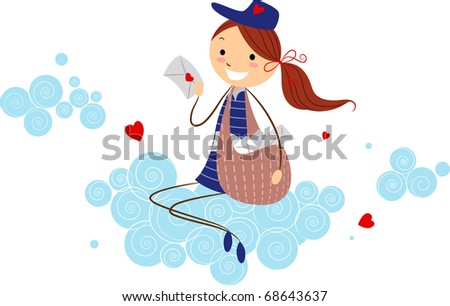 Illustration of a Mailwoman Holding a Love Letter