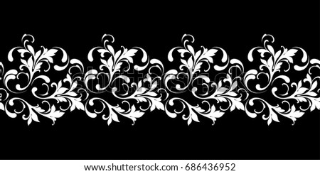 Decorative floral seamless pattern with flowers. The design of the ribbons and edges. Decoration card, cover, fabric, paper, wrapping, wallpaper. The border is hand drawing. Lace ornament.
