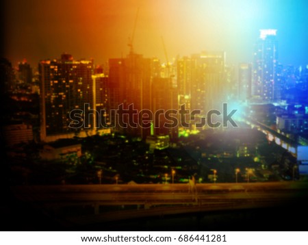 Vivid color filtered on building, city scape view at night