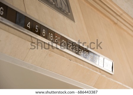 Number floor Modern elevator.