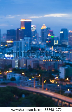 Twilight city downtown blurred bokeh light, abstract background