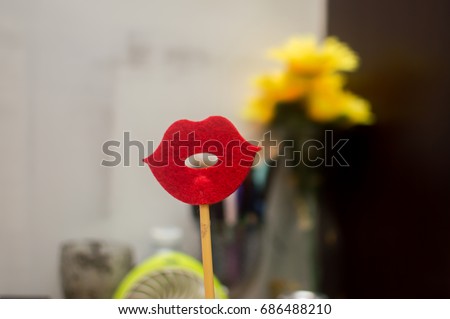 Photo booth red lip props with blur background collection for wedding & party.