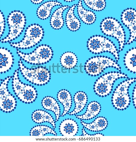 Blue Paisley seamless pattern vector illustration