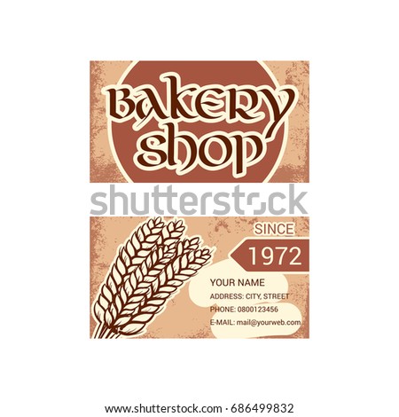 Business card for bakery shop. Hand drawn sketch. Vector illustration isolated on a white background.