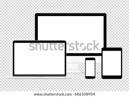 modern computer electronic flat design vector drawing set on transparent background