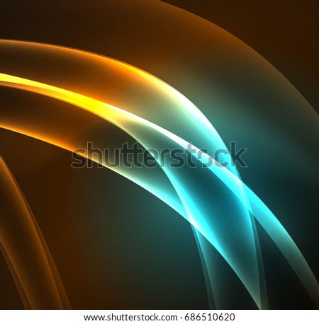 Energy lines, glowing waves in the dark, vector abstract background. Vector business or technology presentation design template, brochure or flyer pattern, or geometric web banner