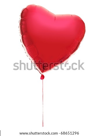 Balloon in heart shape. Red heart balloon in a string isolated on white background.