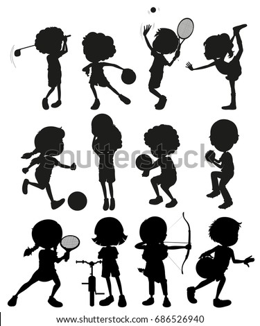 Silhouette kids playing sports illustration