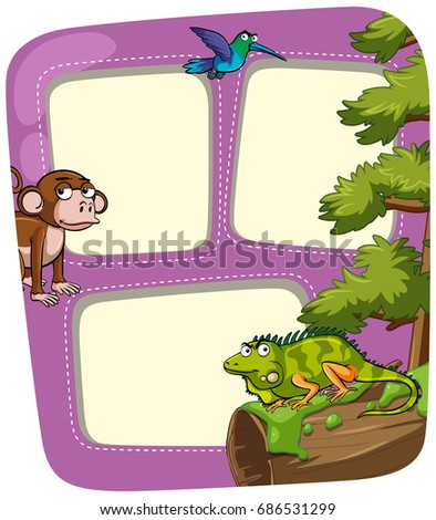 Frame template with many animals  illustration