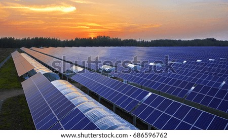 Sunset under the solar photovoltaic panels