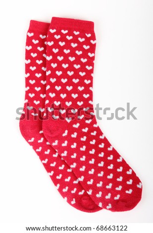 Red socks with white hearts for valentine present