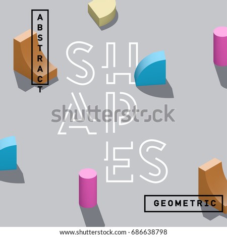 Abstract 3D geometric shapes, vector isolated on gray background. Isometric spatial elements for poster, banner or book cover.