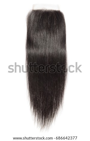 Straight black human hair extensions lace closure Royalty-Free Stock Photo #686642377