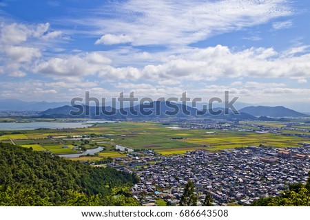 Omihachiman town and Lake biwa in Shiga prefecture, Japan