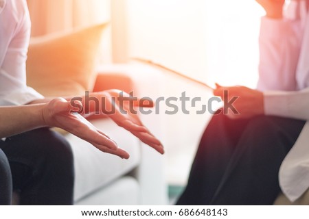 Healthcare concept of professional psychologist doctor consult in psychotherapy session or counsel diagnosis health. Royalty-Free Stock Photo #686648143