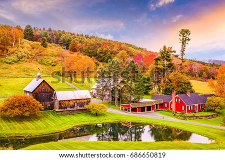 Vermont, USA early autumn rural scene. Royalty-Free Stock Photo #686650819