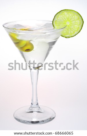 cocktail martini with olives on a white background