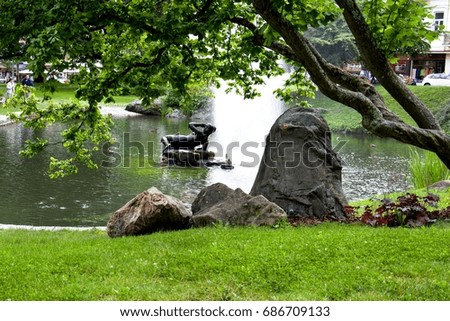 Central spa park with small lake - tourist destination Marianske Lazne (Marienbad) - Czech Republic