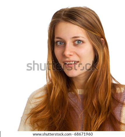 Young Woman Looking in Disbelief Isolated on White