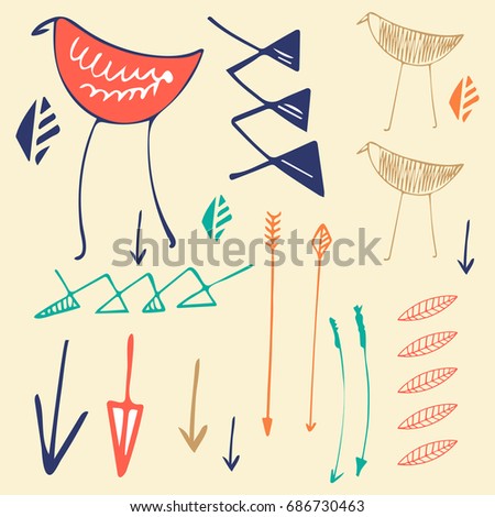Vector picture, a set of elements. Stylized objects.