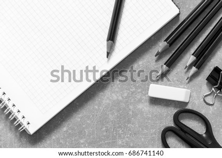 Blank stationery on a gray stone background. Template for graphic designers portfolios. 