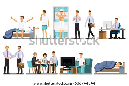 Everyday life ,Man Daily Routine People character  ,Vector illustration  Royalty-Free Stock Photo #686744344