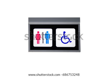 Sign of public toilets, men lady and wheelchair in white background