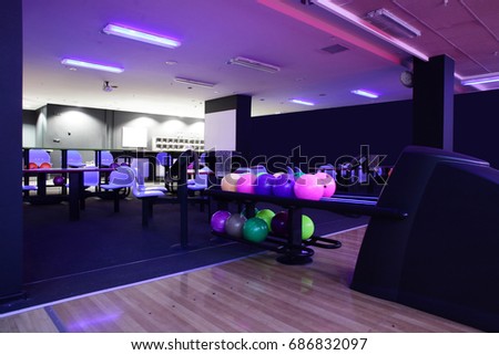 modern interior of bright and colorful bowling club