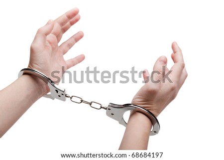 Police law steel handcuffs arrest crime human hand Royalty-Free Stock Photo #68684197