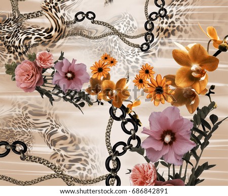 flowers  and leopard skin background
