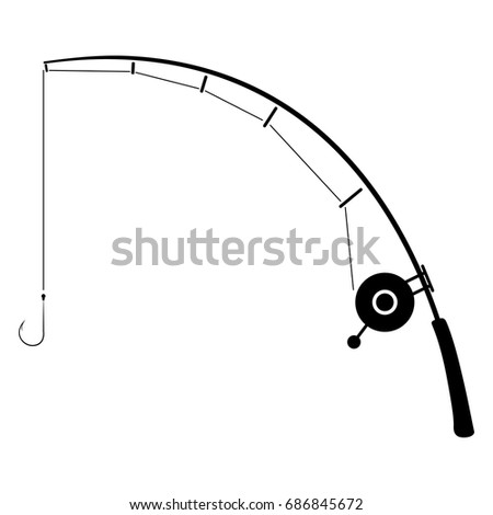 Icon of fishing rod. Fishing rod with an empty hook. Vector illustration.