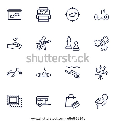 Set Of 16 Lifestyle Outline Icons Set.Collection Of Shopping, Stamps, Aquarium And Other Elements.