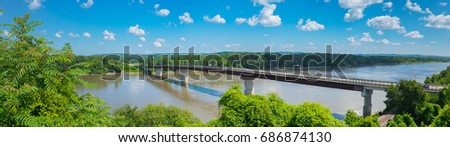 Modern bridge across the Missouri river - panorama. Royalty-Free Stock Photo #686874130