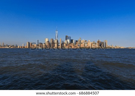 a view of skyscrapers in New York and the river 