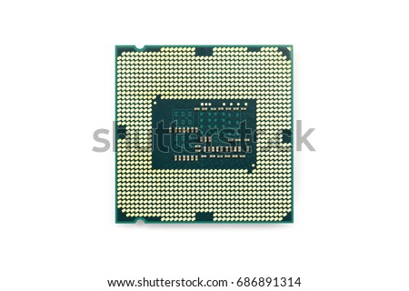 Image of CPU microchip on white isolated background. Electronic circuits. Computer hardware